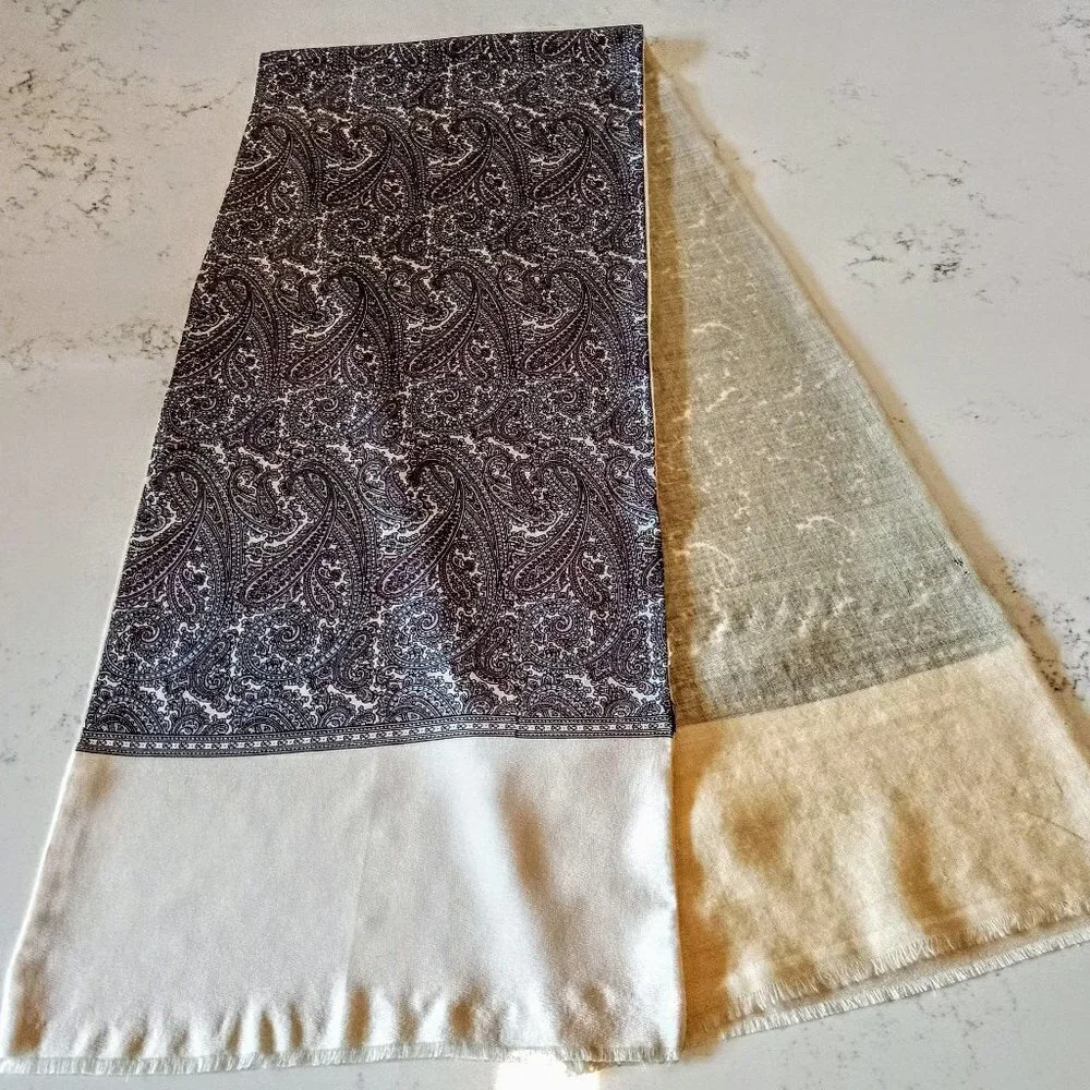 Vintage Pastel Paisley Silk Fringed Oblong Scarf